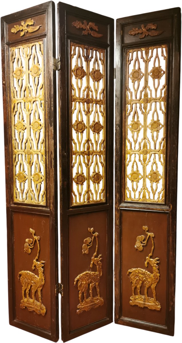 Fine Asianliving Antiek Chinees Kamerscherm Handgesneden B135xH237cm Bruin