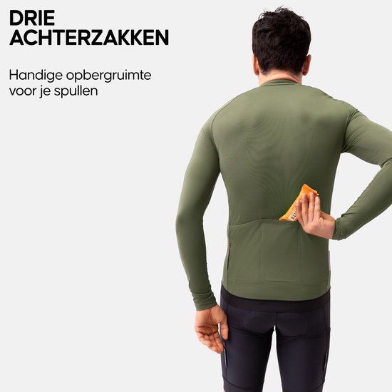 DANISH ENDURANCE Fietstrui voor Heren - Wielershirt - Lange Mouwen - Quick-Dry - Achterzakken - Olijfgroen - Maat M — afbeelding 3
