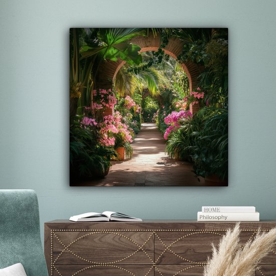 Tableau sur toile 90x90 cm - Décoration murale Vue - Tropical - Fleurs - Nature - Décoration murale salon - Décoration chambre - Accessoires chambre - Peintures sur toile