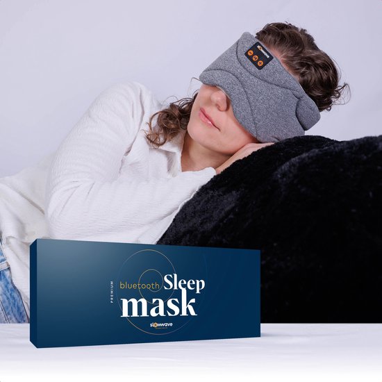 Foto: Slowwave premium bluetooth slaapmasker stream je favoriete audio in 100 duisternis inclusief handige timer functie platte en zachte spons speakers perfect voor zijslapers koel en ademend materiaal ongestoord ontspannen kleur grijs