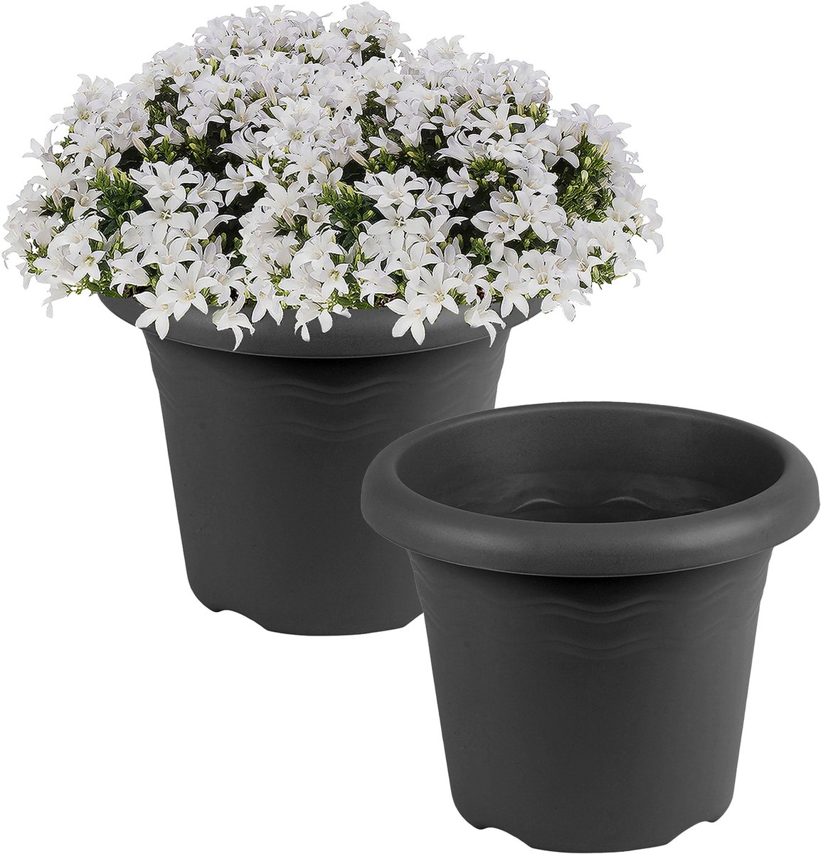 Hega Hogar Plantenbak - 2x - antraciet - kunststof - D14 x H11 cm - Plantenbakken/bloembakken voor buiten