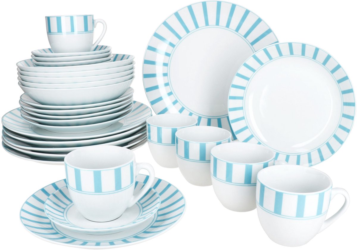 MamboCat 30-delig combinatieservies SPLIT TURQUOISE porselein 6 person