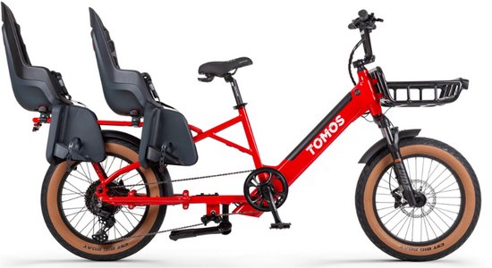 TOMOS E-Cargo Fat 2 Longtail Elektrische Fatbike - Gratis Voordrager - Gratis Bamboe Plaat - Gratis Zitkussen - 20 Inch - 250W Motor - 10 Versnellingen - 90 km Actieradius - Hydraulische Schijfremmen - Glossy Red