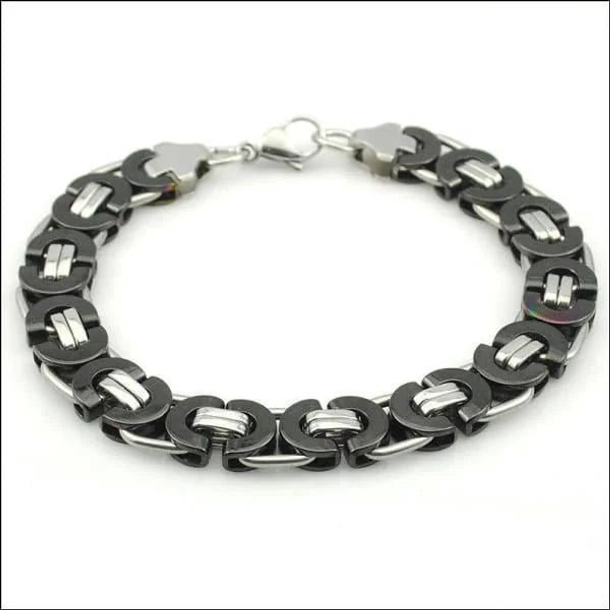 Aramat Jewels | Armbanden | Koningsschakel Armband Zwart-zilver RVS | | | |11mm | Staal | Volwassenen | Verkleurd niet