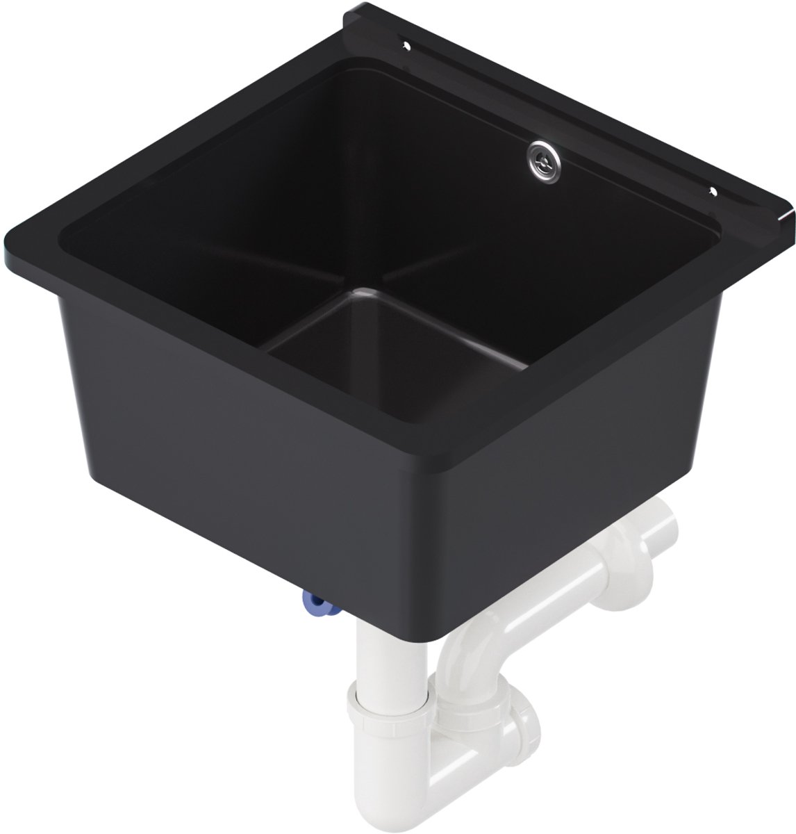 QLS Gootsteen Zwart 40x38x22 cm van Kunststof - Inclusief Sifonset - voor Kelder, Tuin en Garage 10841
