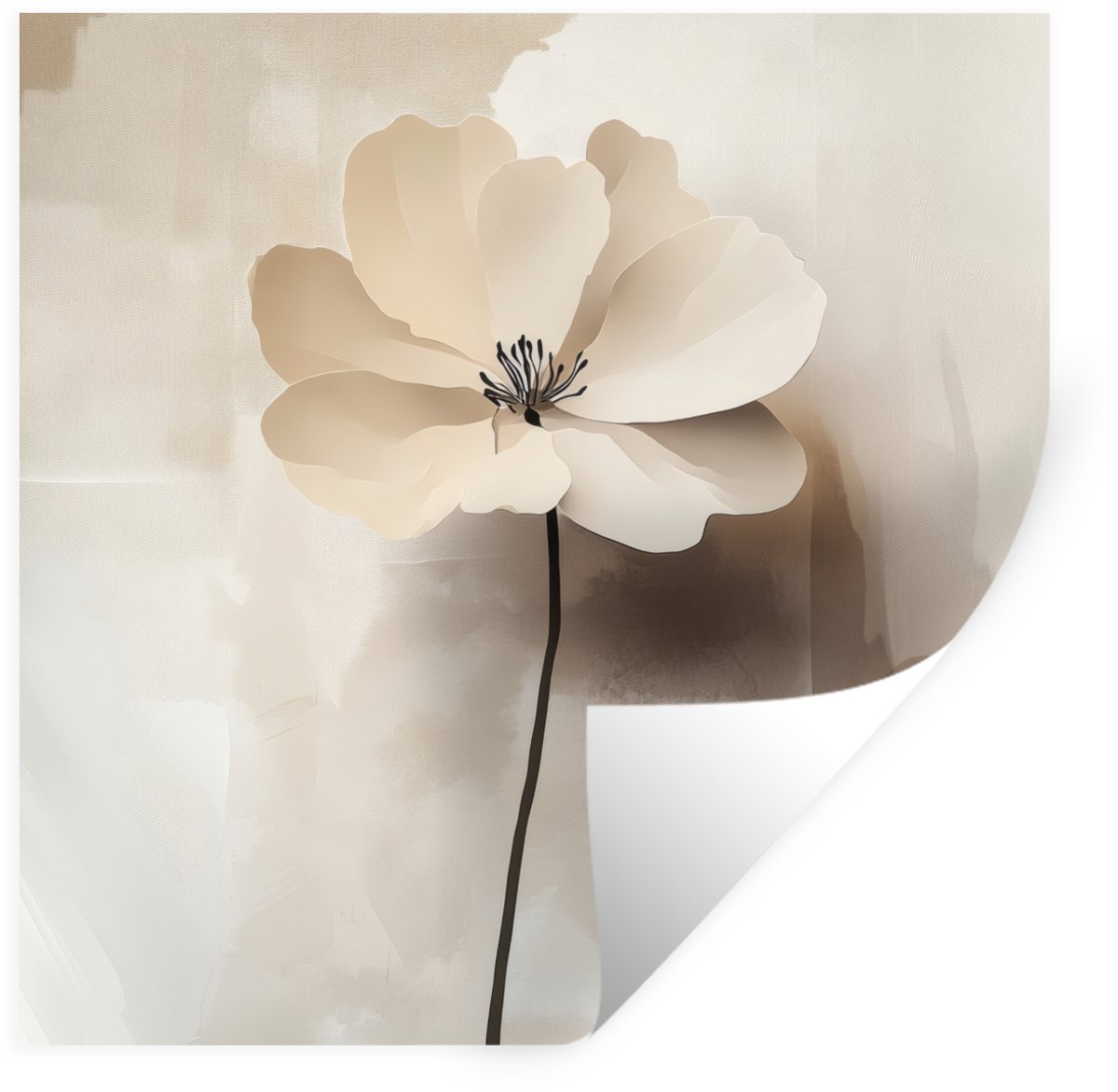 Muurstickers - Sticker Folie - Bloem - Beige - Verf - Schaduw - 100x100 cm - Plakfolie - M