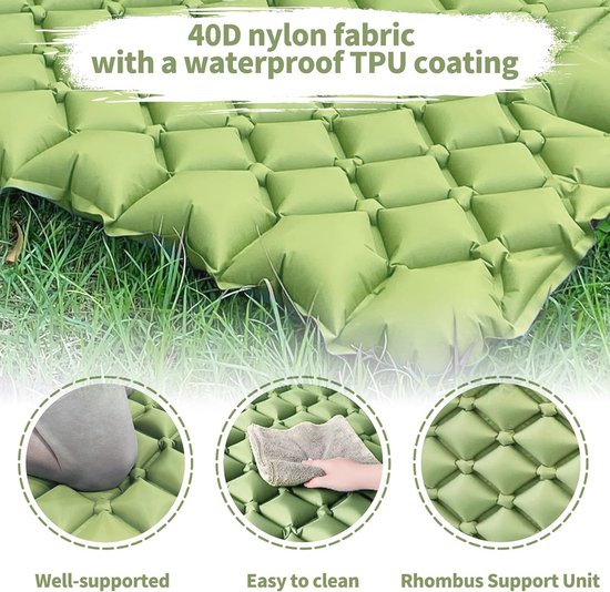 Zelfopblazende campingmat - Ultralichte slaapmatras voor kamperen en backpacken - Compact en met ingebouwde voetpomp - Groen van Quechua — afbeelding 2