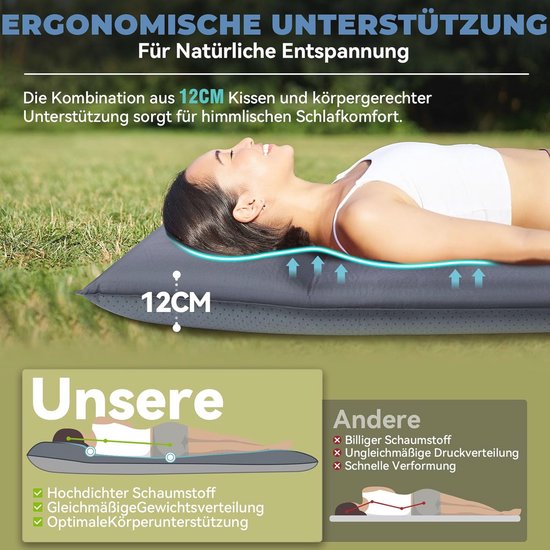 Dubbel zelfopblaasbare slaapmat met ingebouwde elektrische pomp - 8 cm dik - Campingmat voor buiten, tent of auto van Merkloos — afbeelding 3