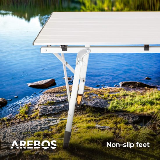 AREBOS campingtafel 120 x 70 cm roltafel aluminium klaptafel outdoor zilver van AREBOS — afbeelding 4