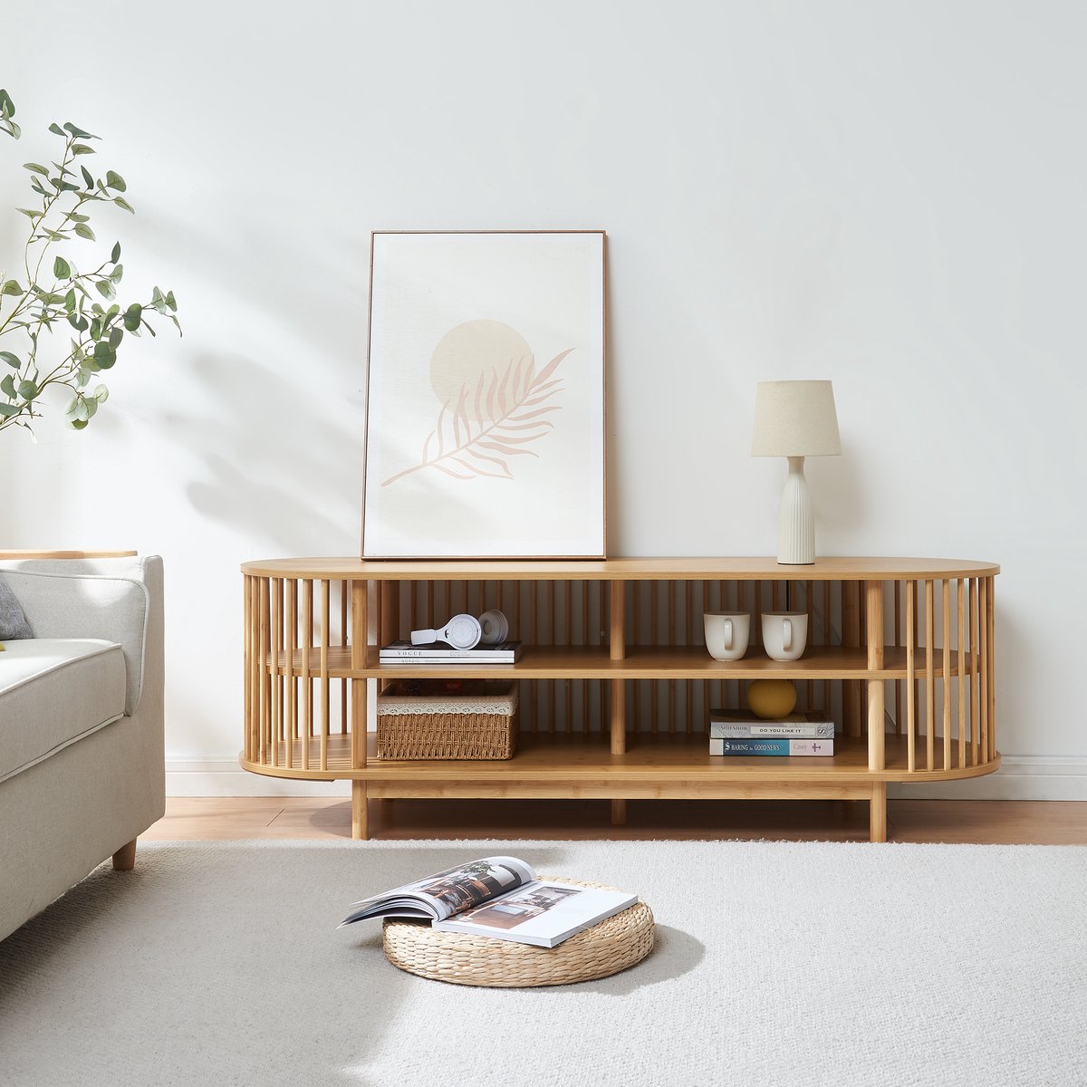 en.casa Tv-meubel Jarvenpaa met 4 open vakken 150x48x50 cm naturel [en.casa]