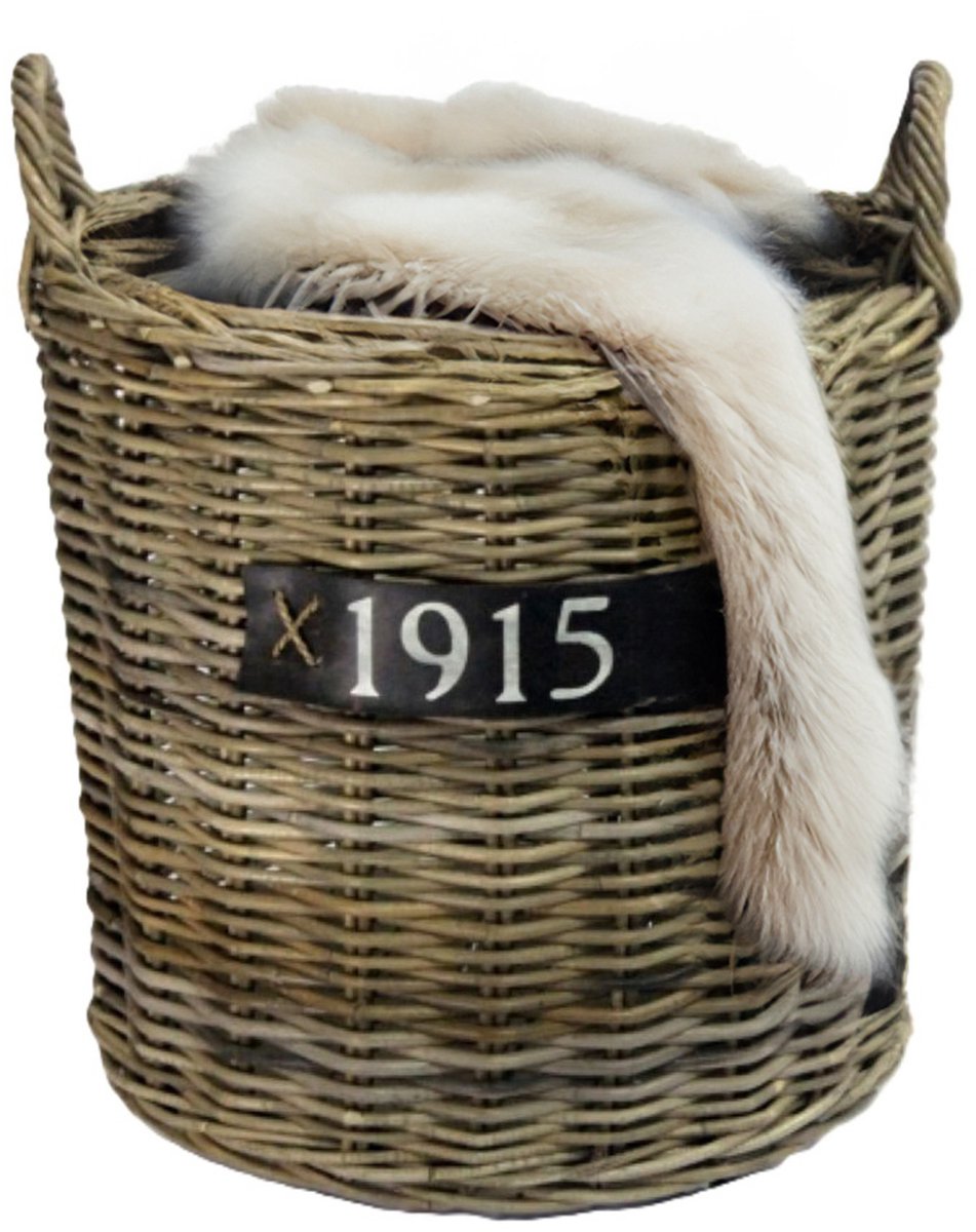 Van der Leeden Opbergmand - op wieltjes - bruin - rond - D50 x H50 cm - rotan - gevlochten riet - mand