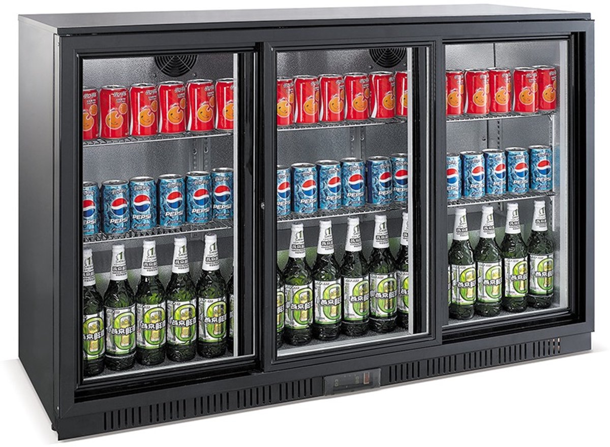 Combisteel Barkoelkast - 320L - Zwart - Schuifdeuren - Statisch + Ventilator - 1350x520x850mm - Horeca Koelkast