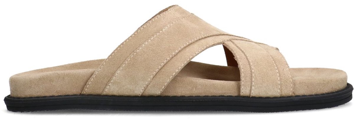 Manfield - Heren - Beige suède slippers - Maat 46