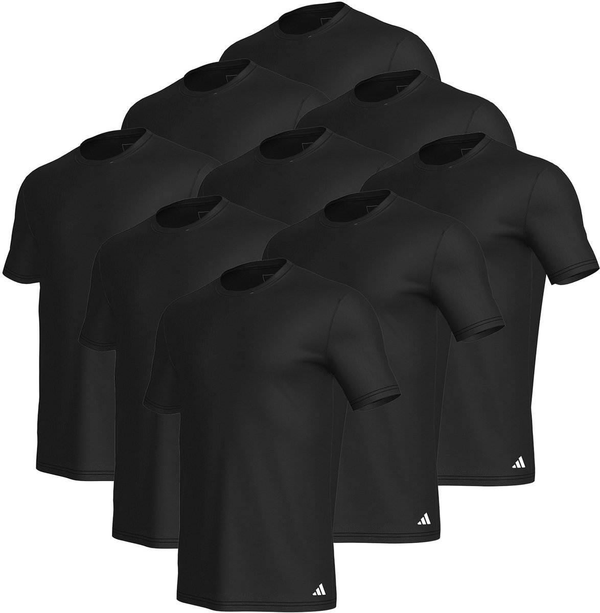 Set van 9 adidas T-shirts met ronde hals herenondershirt ronde hals katoen duurzaam Zwart