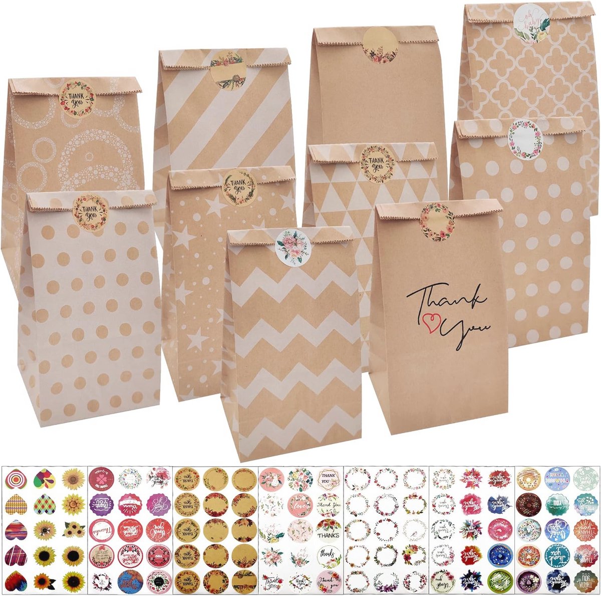 Kleurrijke Papieren Zakjes 50 stuks - 24x13x8cm Cadeauverpakking met Stickers voor Feestjes en Evenementen