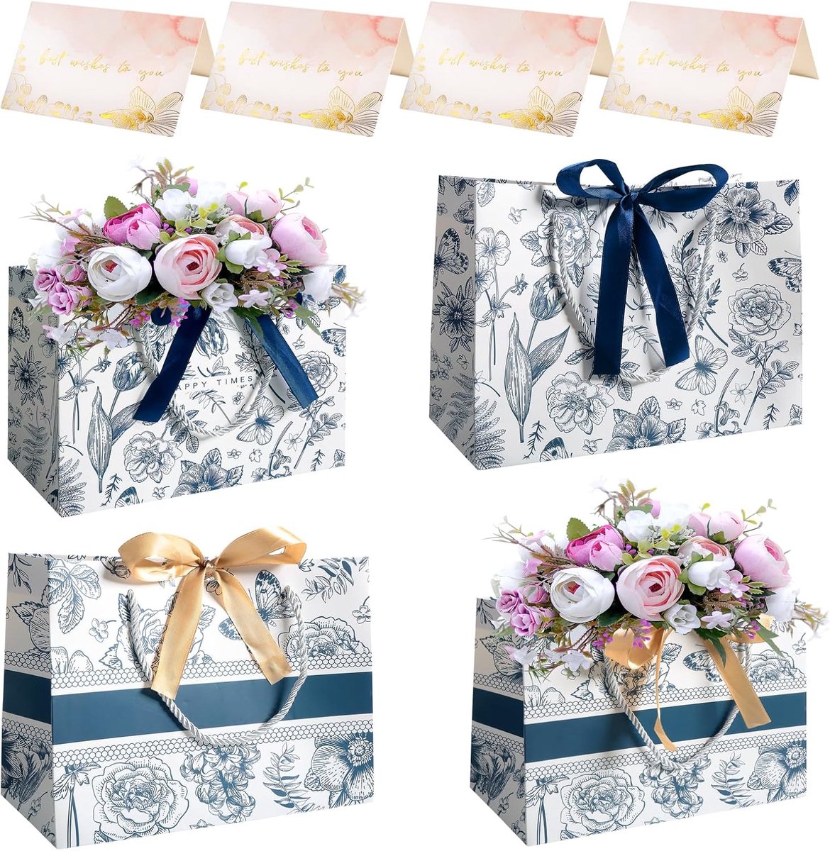 Cadeautasjes met handvat - 4 stuks - Papieren geschenkzakjes voor bruiloften, verjaardagen en feestdagen
