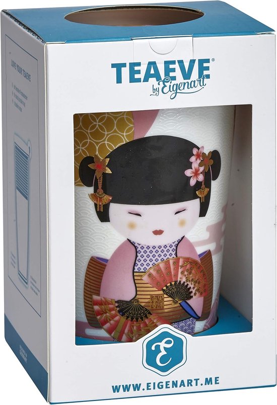Eigenart Teaeve Luna Blue dubbelwandige beker van porselein met deksel en roestvrijstalen zeef, BPA-vrij, 350 ml, 80049B