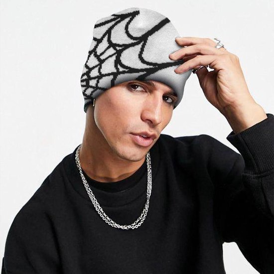 Lavinsa - Spider Web Y2k Baggy Slouchy Beanie Cap Skull Cap Herfst Lente Lichtgewicht Jersey Zwart Roze. — afbeelding 3