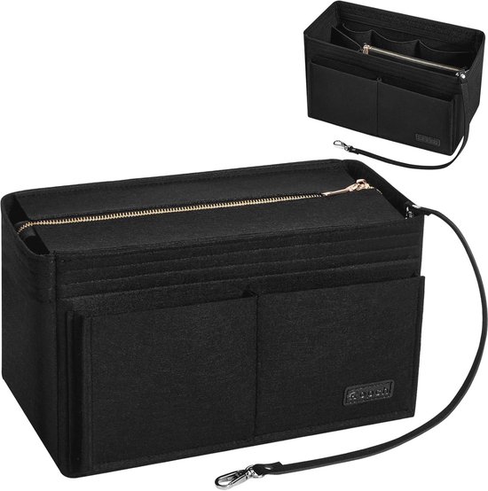 Portemonnee Organizer, Opvouwbare Tote Bag insert, Multi-Pocket Vilt Handtas, voor Kleine Tote Bag Organizer voor Lange Kampioen (Zwart Mini