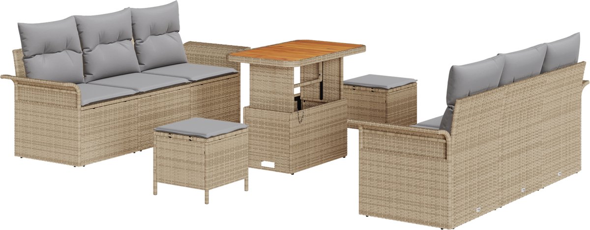 vidaXL - Tuinbank - Set - met - kussen - 9 - pcs - Beige - poly - rattan