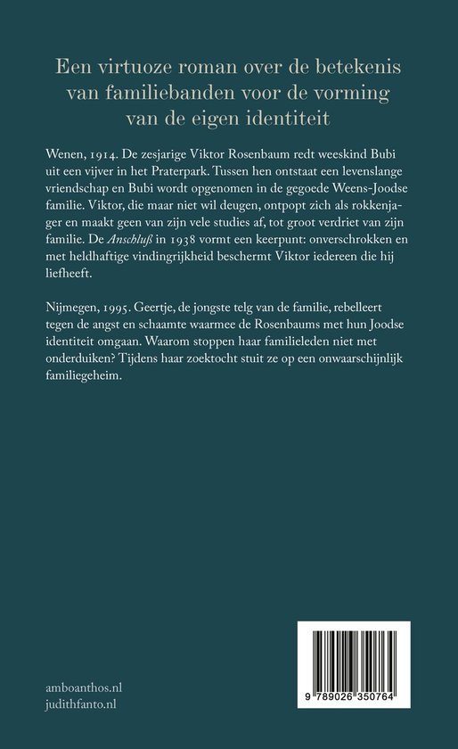 Boek kaft met tekst: Een virtuoze roman over de betekenis van familiebanden voor de vorming van de eigen identiteit.