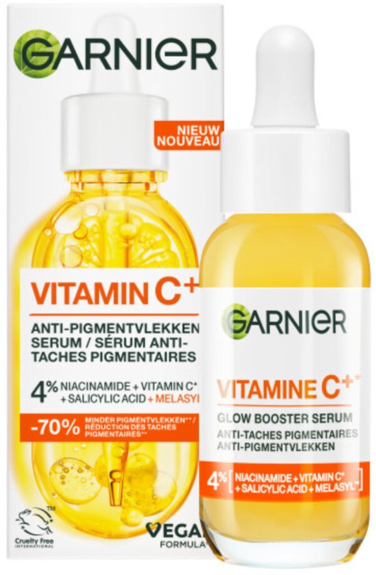 Garnier Vitamine C+* Glow Booster Serum - Serum Vitamine C* - Voor een stralendere huid - Met Niacinamide, Vitamine C*, Salicylzuur en Melasyl - 30 ml