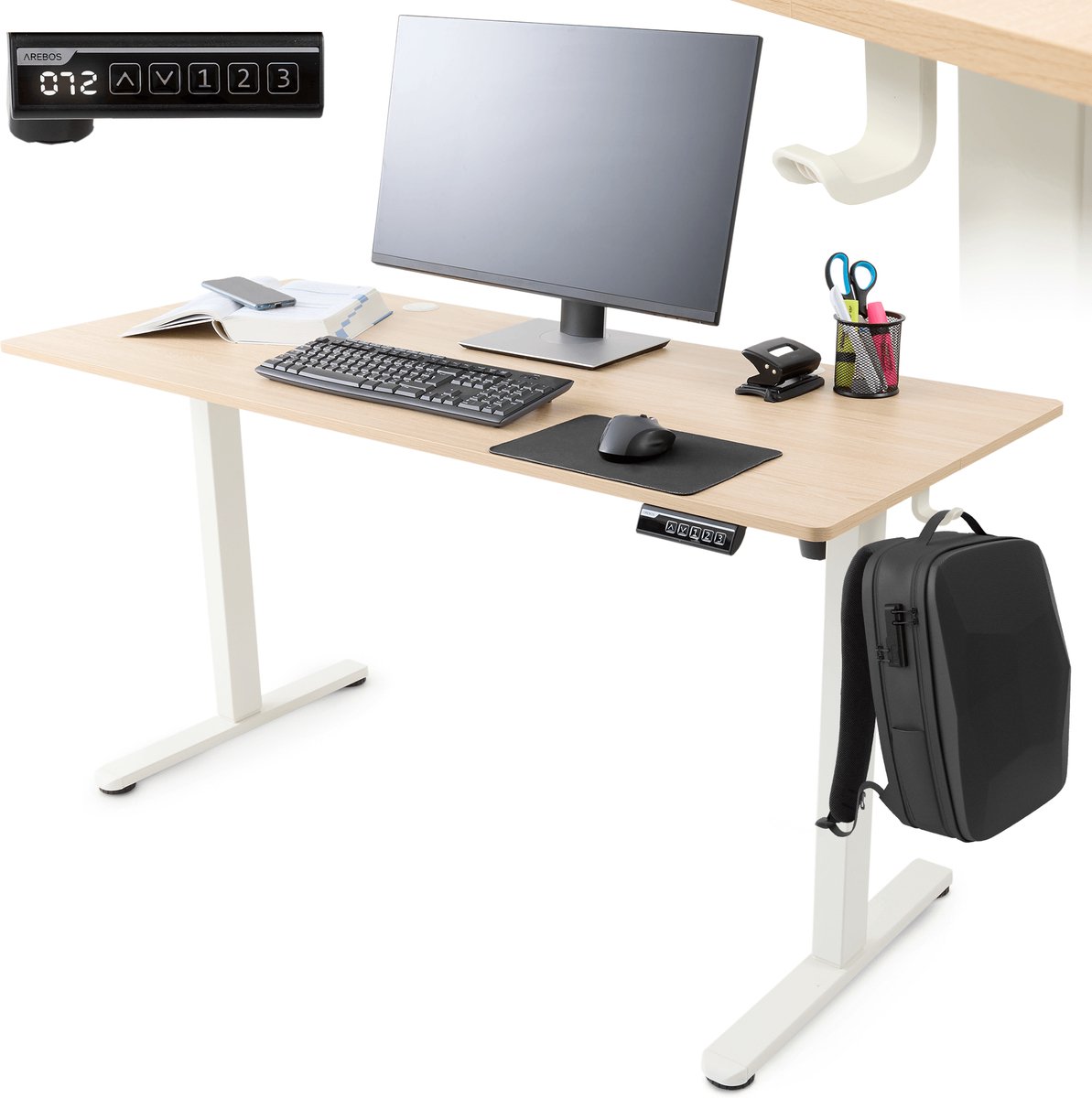 AREBOS in hoogte verstelbaar elektrisch bureau 140 x 60 cm met geheugenfunctie