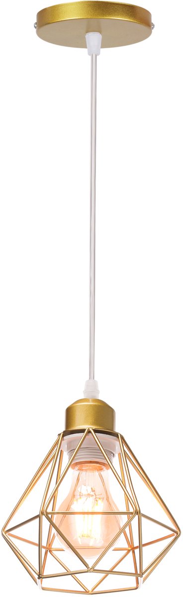 Hanglamp Industrieel E27 Hangende Lampen Metalen Cage Kroonluchter Vintage 16cm Goud