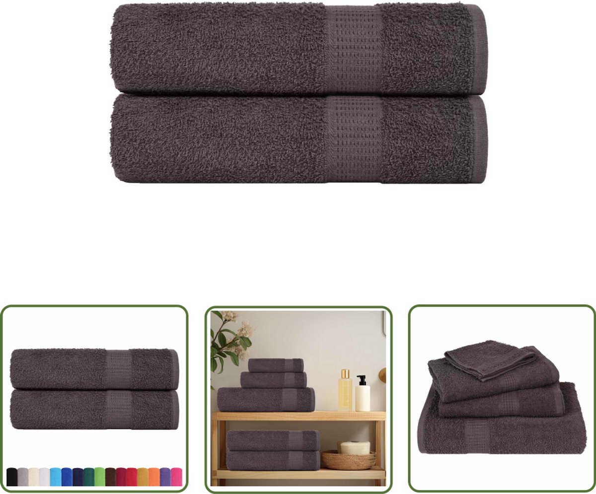 The Living Store Handdoeken 2 st 50x100 cm 360 g/m² 100% katoen antracietkleurig - Badhanddoek - Handdoek - Katoen Handdoek - Anthraciethandoek - Douchehanddoek