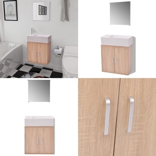 vidaXL Badkamermeubelset met wasbak beige 3-dlg - Badkamer Meubel - Badkamer Meubels - Badkamermeubel - Badkamermeubels