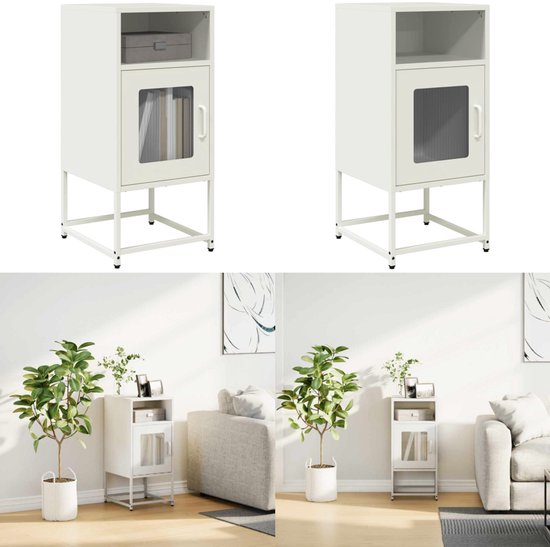 vidaXL Nachtkastje 36x39x78 cm koudgewalst staal wit - Kasten