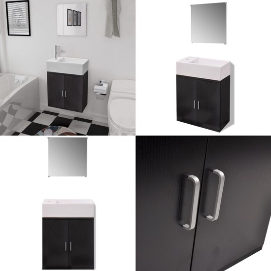 vidaXL Badkamermeubelset met wasbak zwart 3-dlg - Badkamer Meubel - Badkamer Meubels - Badkamermeubel - Badkamermeubels