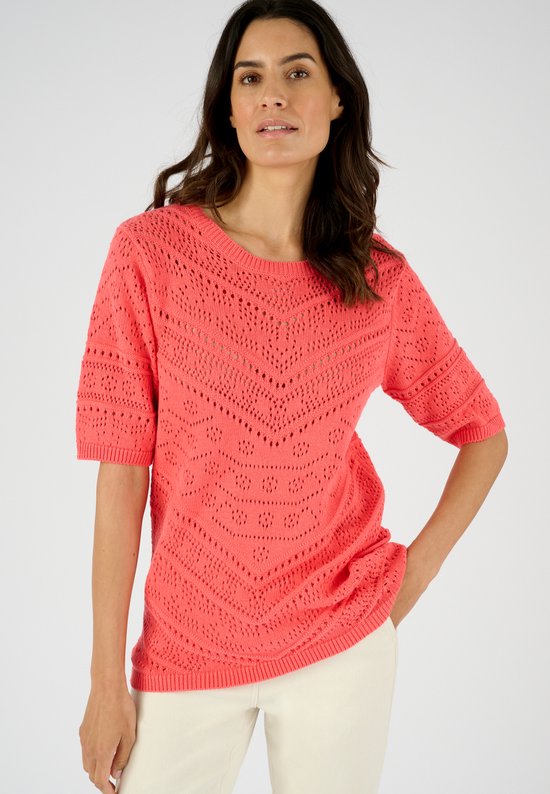 Damart - Trui van opengewerkt tricot met elleboogmouwen - Dames - Roze - S