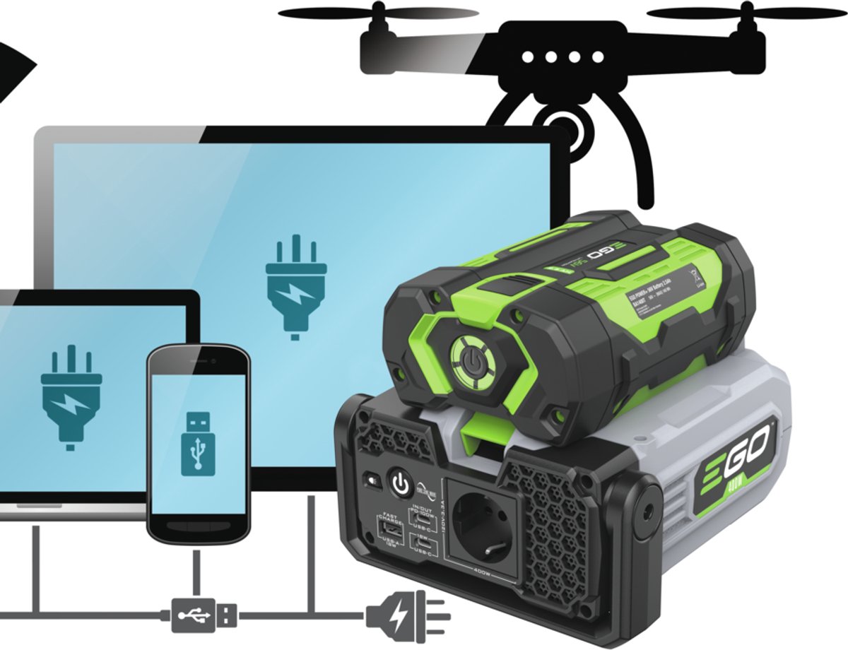 EGO PAD5001E Powerbank 400W met Accu en Lader, 230V en 2 USB-poorten