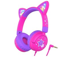 StayPowered Kinderheadset - Veilig, Stijlvol en Speels met Led-Verlichte Kattenoren! - Comfortabel en Verstelbaar - Compact Design - Inklapbaar - Zachte Oorkussens - 3.5mm Jack - Brede Compatibiliteit - Roze/Paars - Levering Sneller dan Aangegeven!