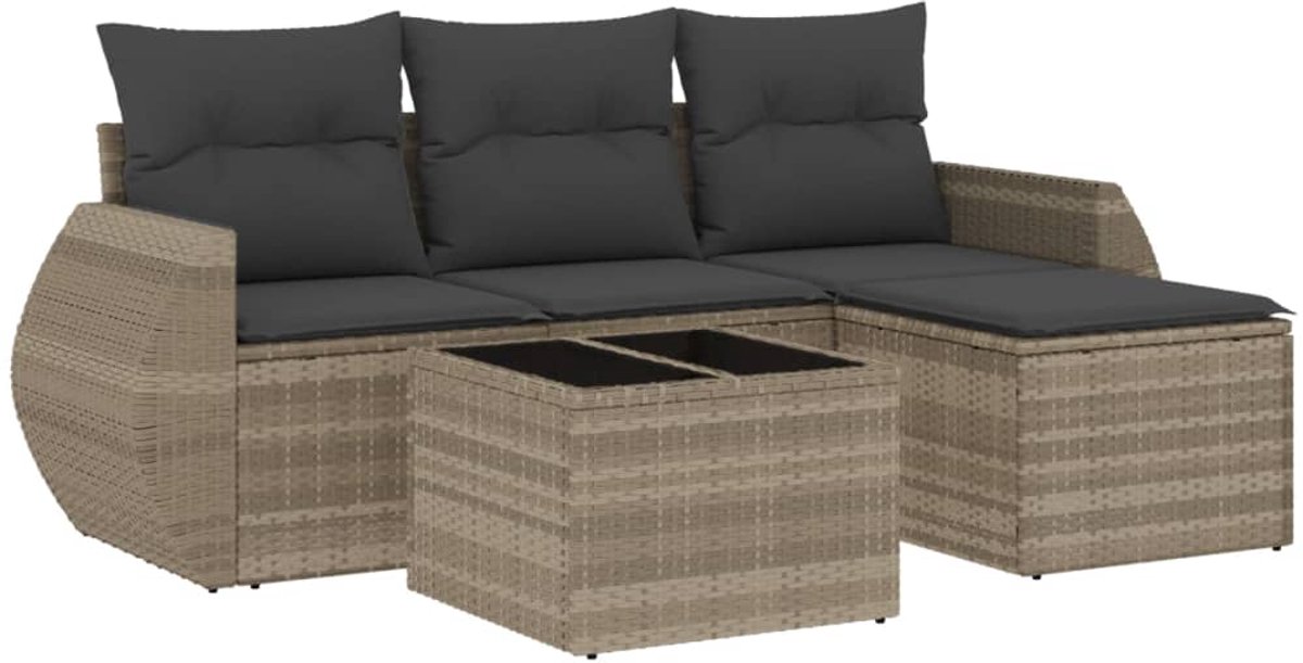 Poly rattan loungeset in lichtgrijs met kussens - tuinmeubels.
