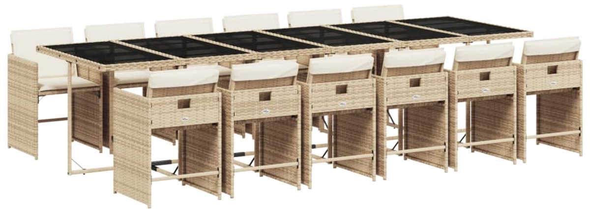 The Living Store 13-delige Tuinset met kussens poly rattan beige - Tuinmeubel - Tuinset - Lounge Set - Buitendining - Patio Furniture