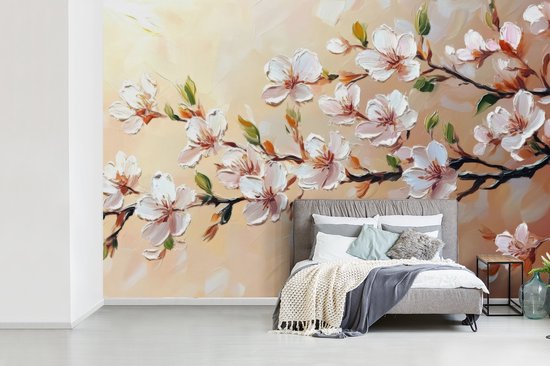 Behang - Fotobehang Bloesemtakken - Schilderachtig - Roze - Breedte 420 cm x hoogte 280 cm