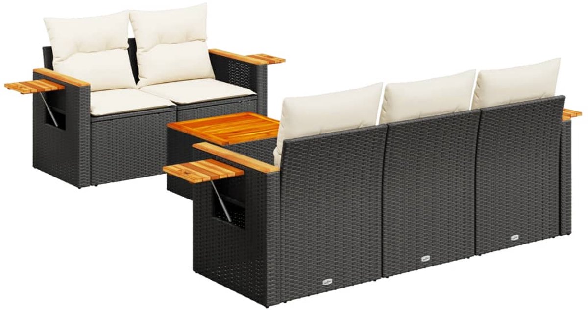 The Living Store 6-delige Loungeset met kussens poly rattan zwart - Loungeset - Lounge Set - Tuinlounge - Buitendiner - Outdoor Furniture