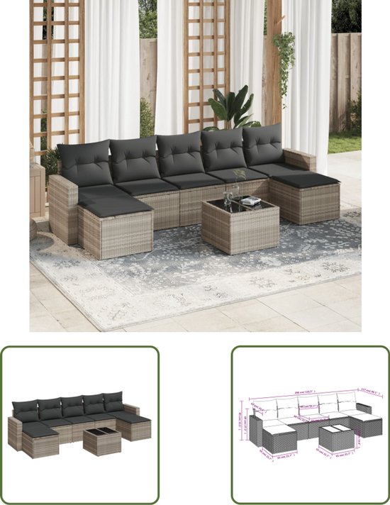 vidaXL - Loungeset - Lichtgrijs - Bamboe - 4 stuks - Met kussens | Leen Bakker vidaXL - Loungeset - Lichtgrijs - Bamboe - 4 stuks - Met kussens | Leen Bakker