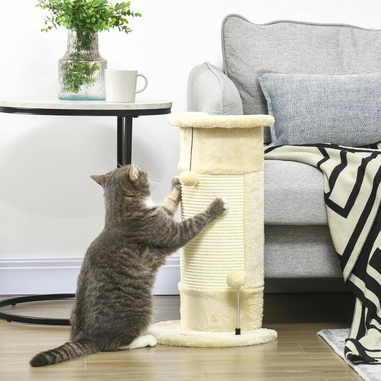 MAZAZU Beige Krabpaal met Kattentoren Kyssara 49x49x135 cm MAZAZU Beige Krabpaal met Kattentoren Kyssara 49x49x135 cm