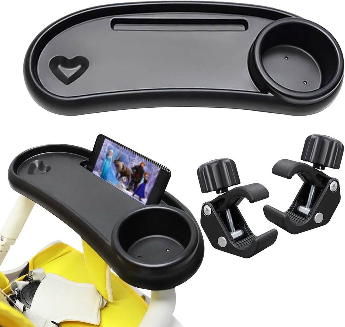 Image of 360 Graden Draaibaar 3-in-1 Kinderwagendienblad met Verstelbare Clip - Snacktray voor Kinderwagens