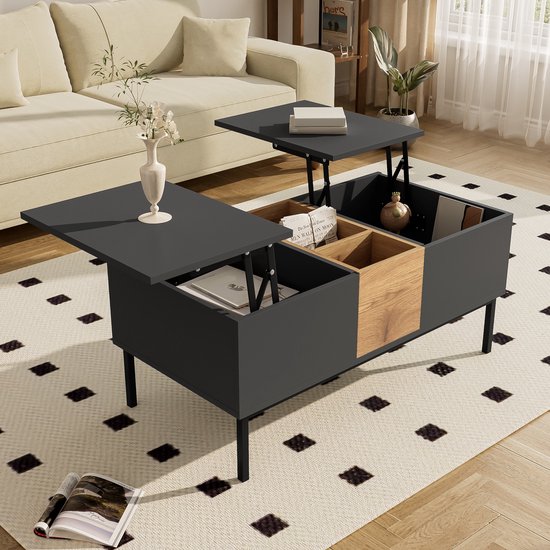 OSLO Sonoma Eiken / Wit Mat, Uitklapbare Salontafel Met In Hoogte Verstelbaar Blad 5903631914393