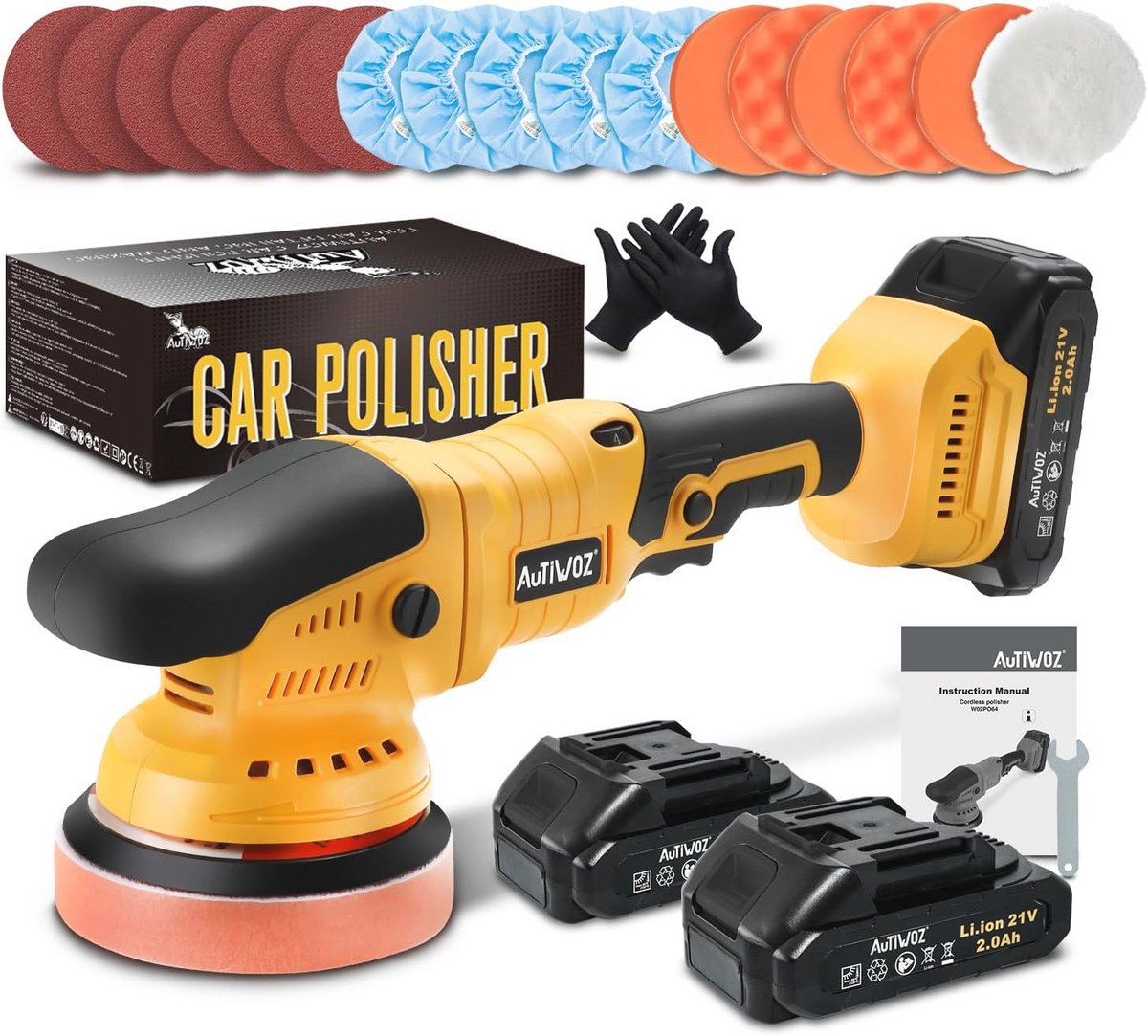 Draadloze Accu Polijstmachine 21V - Excentrische Polijstmachine met 6 Snelheden voor Professioneel Polijsten