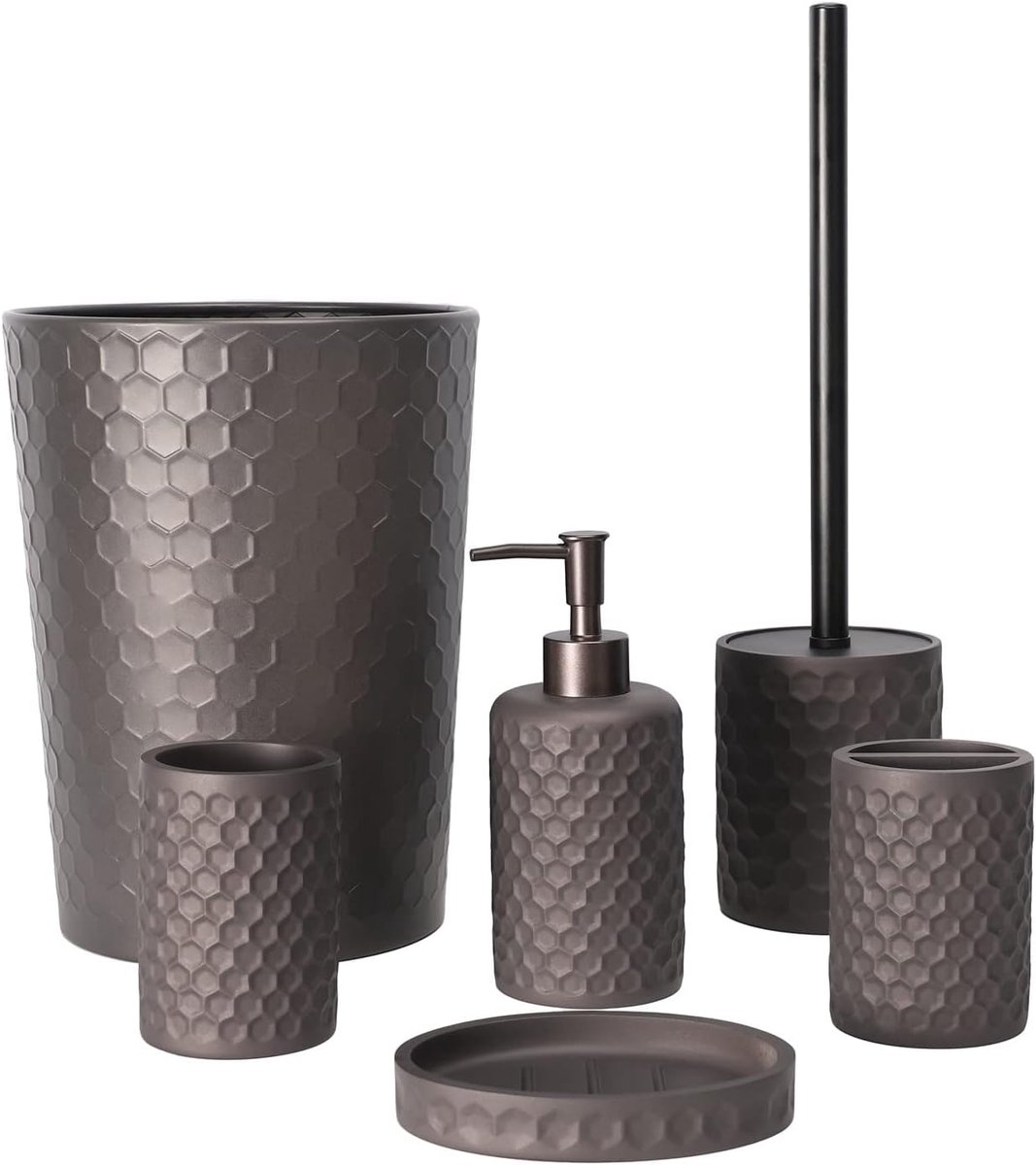 Famanu - Oliegewreven brons badkameraccessoireset - 6-delig - warm grijs - stijlvol