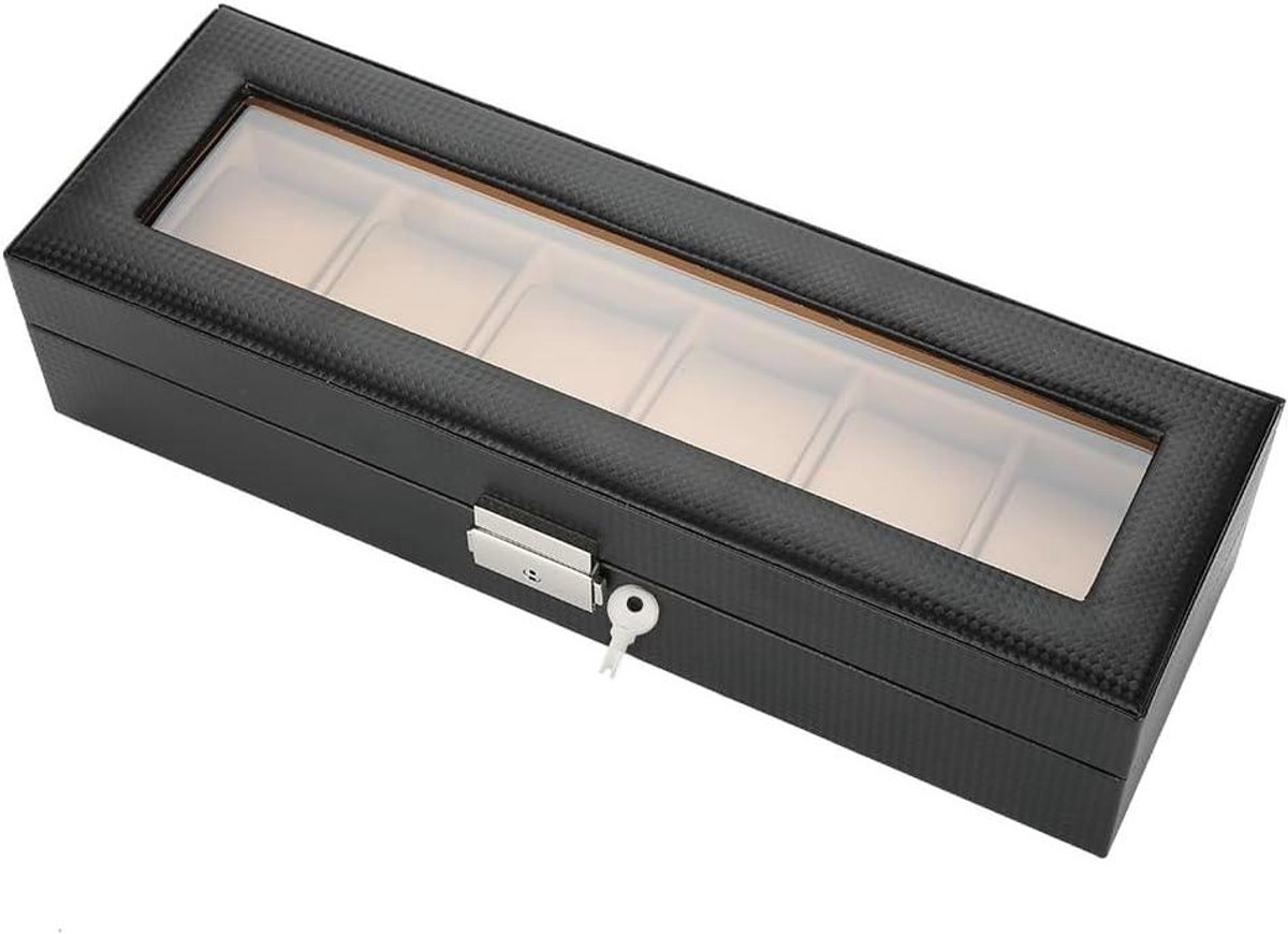 Compartiment Horloge Display Box - Transparante Top Carbon PU Lederen Bruin Horloge Geschenkdoos Horloge Opbergdoos voor Mannen en Vrouwen - Sieraden Opbergdoos