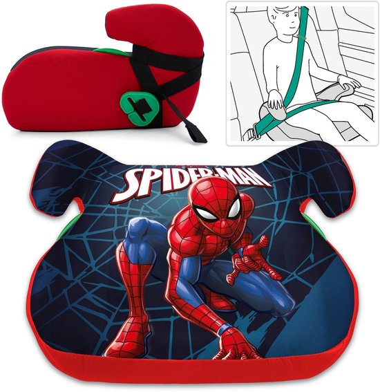 Spider-Man AUTOSSETEL voor kinderen, zitting MET BEL, autostoel voor jongen 15-36 kg, 125-150 cm