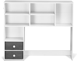 Bureau Boekenkast, Opbergmeubel met 3 Niveaus,94 X 25,4 X 79,2 cm, Houten Plank met 2 Laden,voor Kantoor, Thuis en Studentenhuis,Witte Kleur