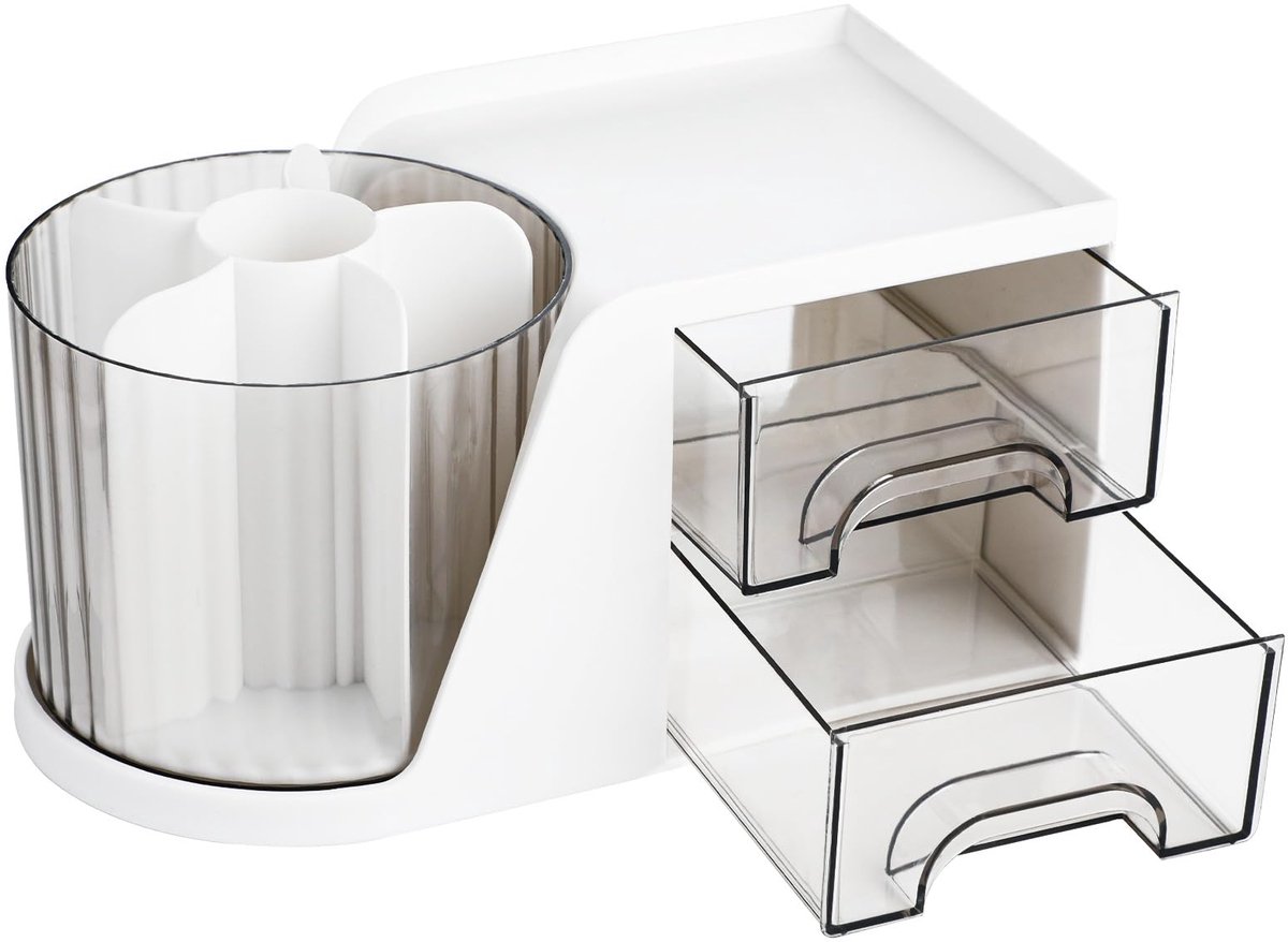 Unyqoos ® Handige 360° Draaibare Make-Up Organizer voor Tafel met Laden en Borstelhouder