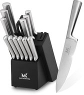 Bol.com Master knives 15-delige zwarte messenset met blok en messenslijper - carbon staal aanbieding